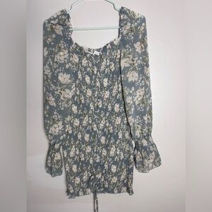 Blush Blue and Cream Floral Smocked Dress